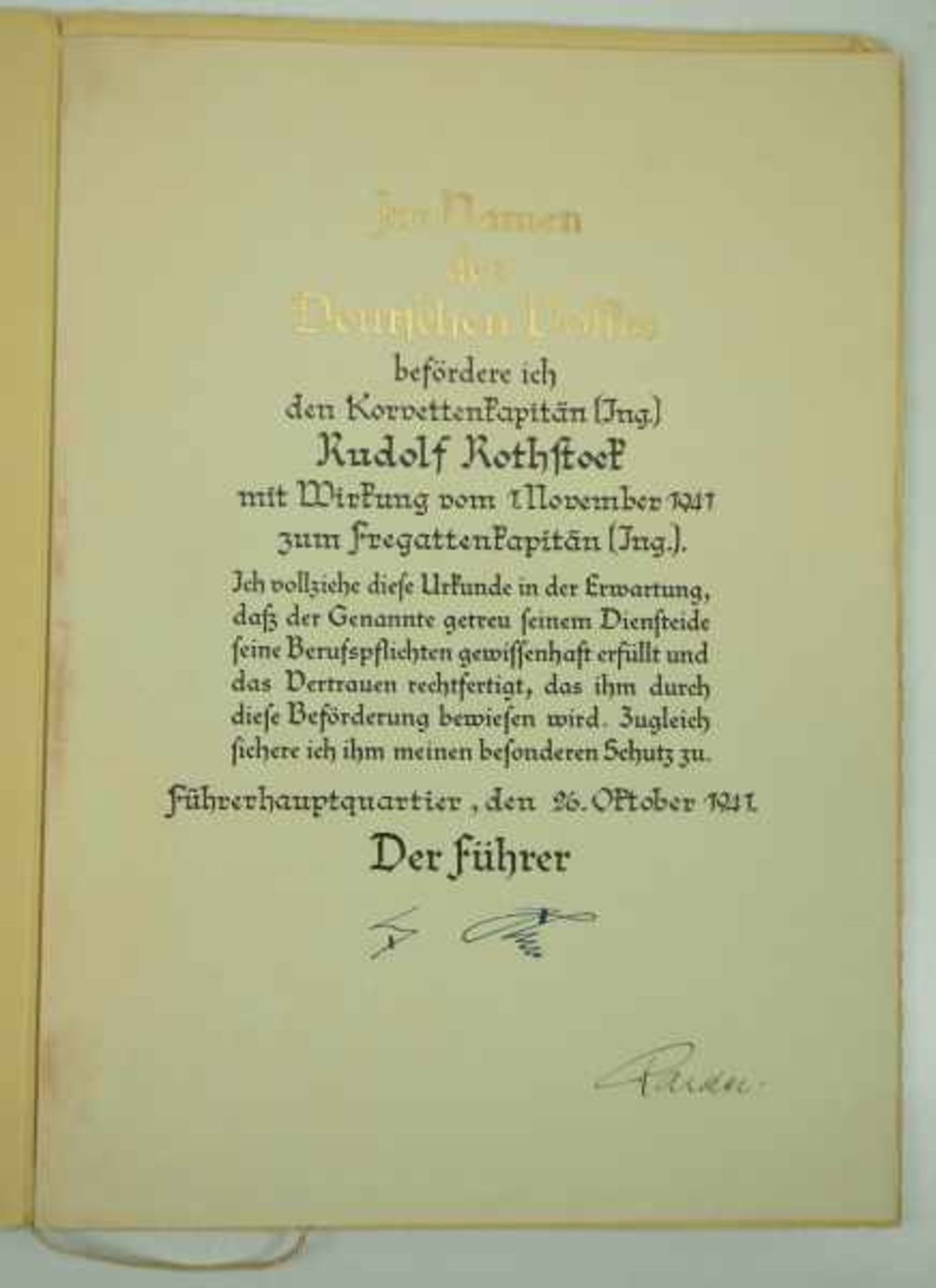 3.1.) Urkunden / DokumentePatent zum Fregattenkapitän (Ing.) - OU Raeder.Doppelblatt, - Image 2 of 4