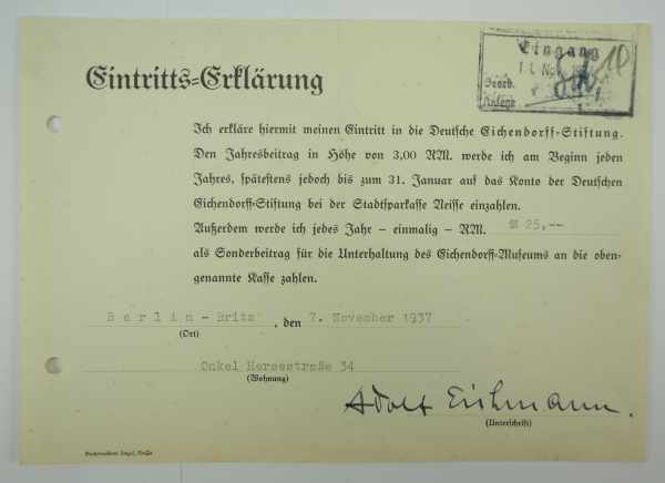 3.3.) AutographenEichmann, Adolf.(1906-1962). SS-Obersturmbannführers, Leiter im RSHA, nach der - Image 2 of 4