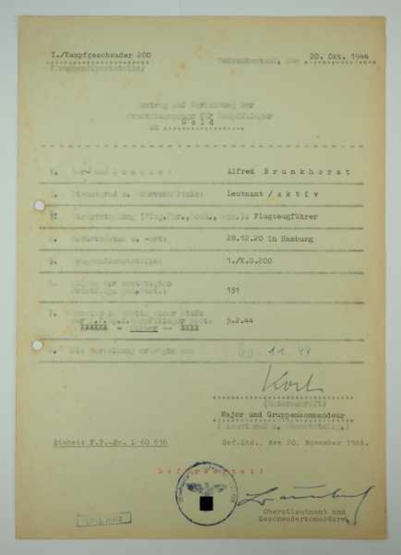 3.3.) AutographenBaumbach, Werner / Koch, Adolf.Antrag auf Verleihung der Frontflugspange für - Bild 2 aus 6