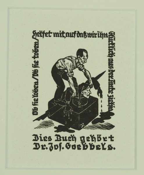 3.3.) AutographenDr. Goebbels, Joseph - ex libris.Gedrucktes ex libris des Reichsminister für - Image 2 of 4