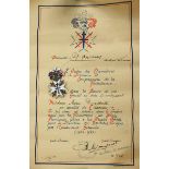 2.1.) EuropaFrankreich: Orden des Lothringer-Kreuzes, Ritterdekoration, mit Urkunde.Buntmetall