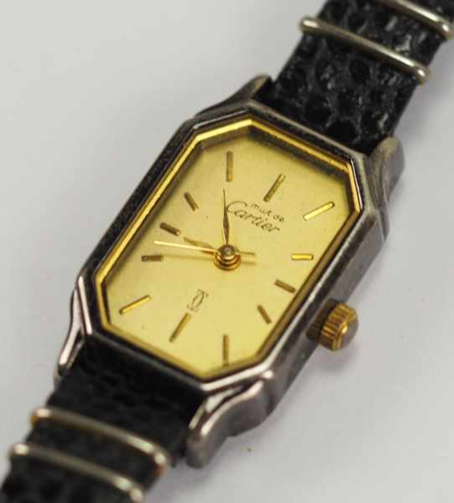 7.5.) UhrenCartier: Damen Armbanduhr.Stahlgehäuse, vergoldetes Zifferblatt must de Cariter, an - Image 3 of 7