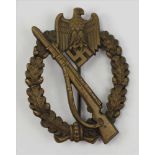 Infanterie Sturmabzeichen, Bronze.Zink, bronziert, durchbrochen gefertigt, an Nadel.Exemplar in