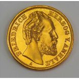 Anhalt: 20 Reichsmark, Herzog Friedrich 1875.Gold. Ohne Obilgo.