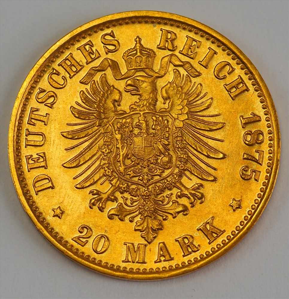 Anhalt: 20 Reichsmark, Herzog Friedrich 1875.Gold. Ohne Obilgo. - Image 2 of 3