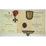 Nachlass eines Gefreiten der 4. (M.G.) Kp. I.R. 97.1.) Eisernes Kreuz, 1939, 2. Klasse, Urkunde (