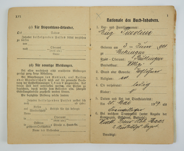 Freikorps: Militärpass eines Freiwilligen der Württ. Freiwilligen Abt. Haas.Sauber geführt, u.a. - Image 2 of 3