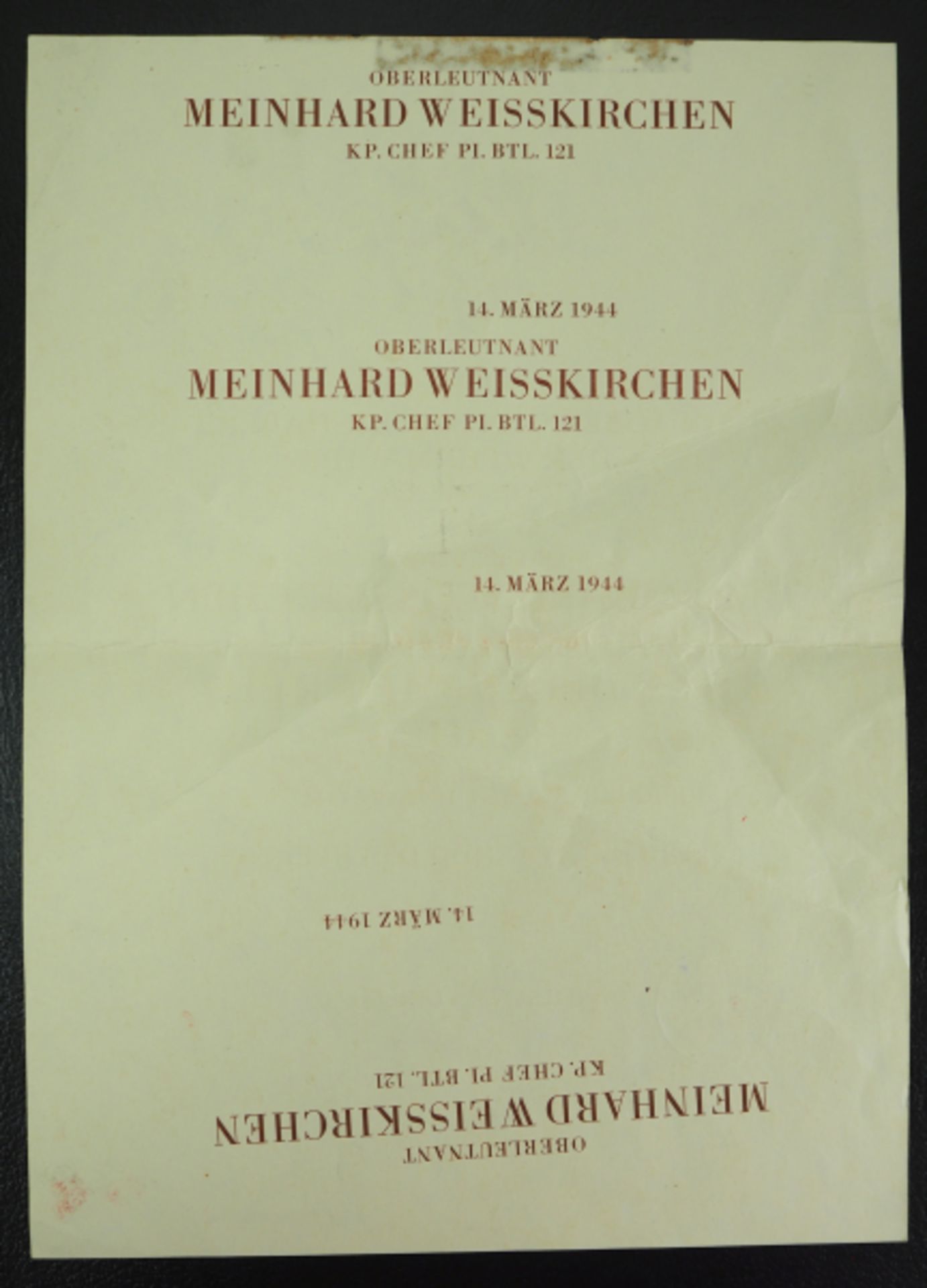 Deutsches Kreuz in Gold Urkunde für einen Kompanie Chef im Pionier Bataillon 121.Vordruck, gefaltet, - Bild 5 aus 5