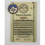 IV. Olympische Winterspiele 1936 Garmisch-Partenkirchen - Ausweis und Abzeichen.Ausweis, mit Foto,