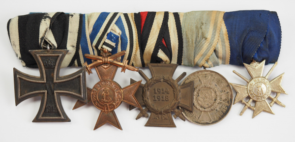 Bayern: Ordenschnalle mit 5 Auszeichnungen.1.) Preussen: Eisernes Kreuz, 1914, 2. Klasse, 2.)