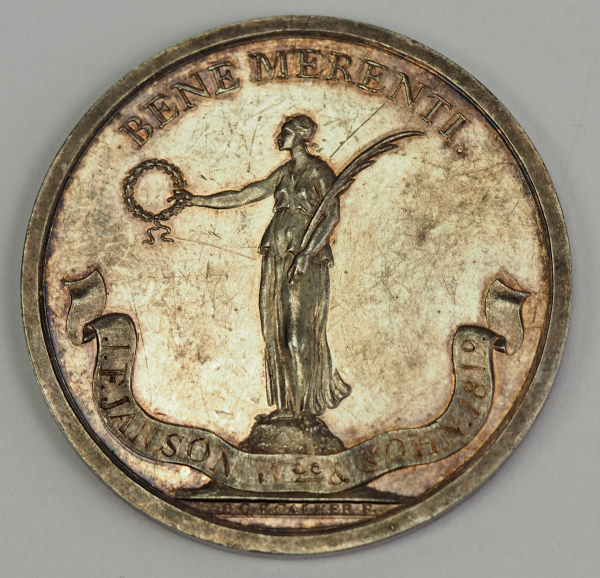 Lübeck: Bene Merenti Medaille 1819.Silber, feine Prägung, im Dedikationsband Beliehenengravur,