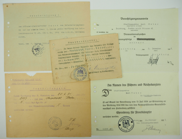 Preussen: Urkundengruppe eines Offiziers-Stellvertertreter der Gebirgs M.G. Abteilung,