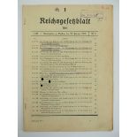 Reichsgesetzblatt, Teil 1, 1938, Nr. 8.Mit den Verordnungen über die Stiftung des Treuedienst-