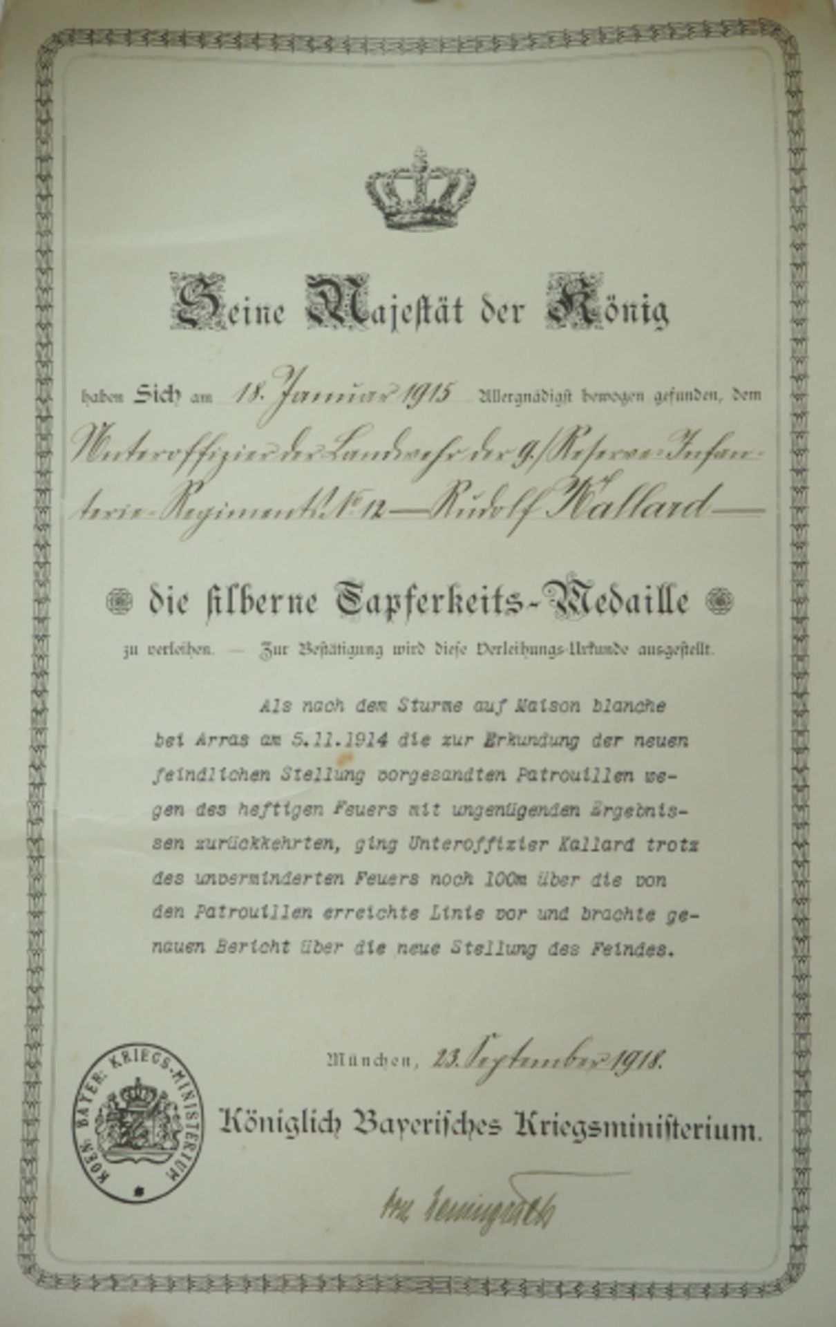 Bayern: Nachlass eines Unteroffiziers d.L. im Reserve-Infanterie-Regiment No. 12.1.) Urkunde zum - Image 6 of 8
