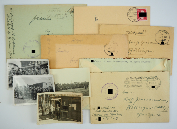 Korrespondenz eines SS-Scharführers.Briefe mit Umschlag, dazu vier Fotos - eines entanzifiziert.