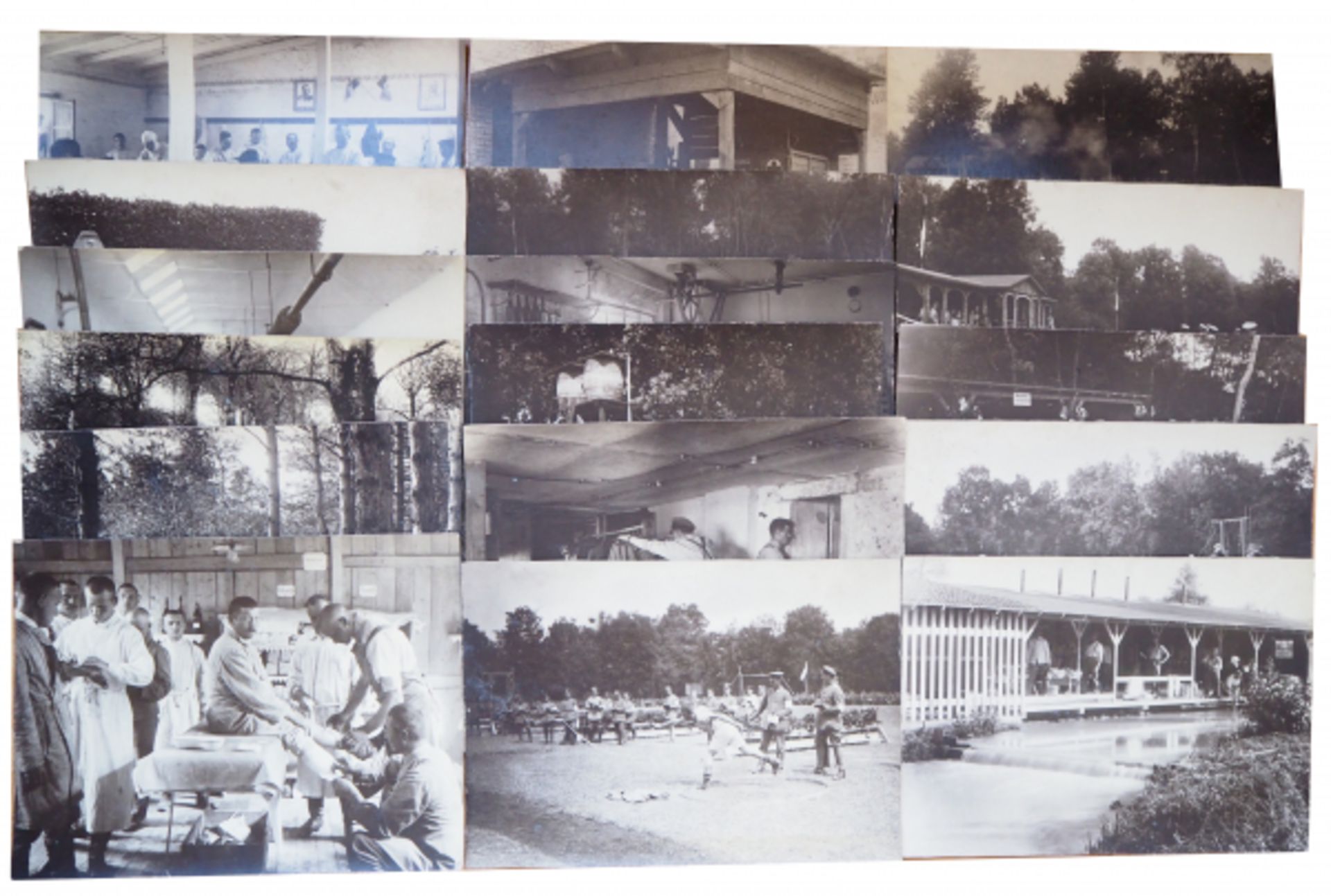 1. Weltkrieg: Sanitätsabteilung.Lot von 17 großformatigen Fotos einer Sanitätsabteilung im Alltag