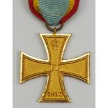 Mecklenburg-Schwerin: Militärverdienstkreuz, 1914, 2. Klasse.Bronze vergoldet, polierte Kanten, am