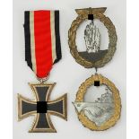 Nachlass eines Marinesoldaten.1.) Eisernes Kreuz, 1939, 2. Klasse, 2.) Zerstörer Kriegsabzeichen,