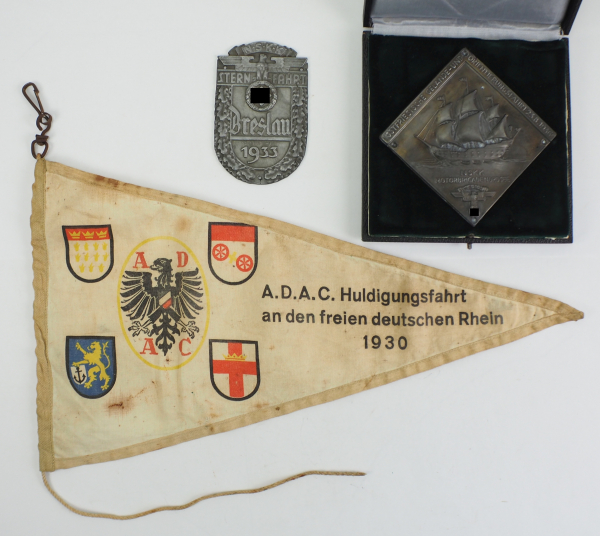 ADAC / NSKK: Memorabilia.1.) ADAC Huldigungsfahrt an den freien deutschhen Rhein 1930 Fähnchen,