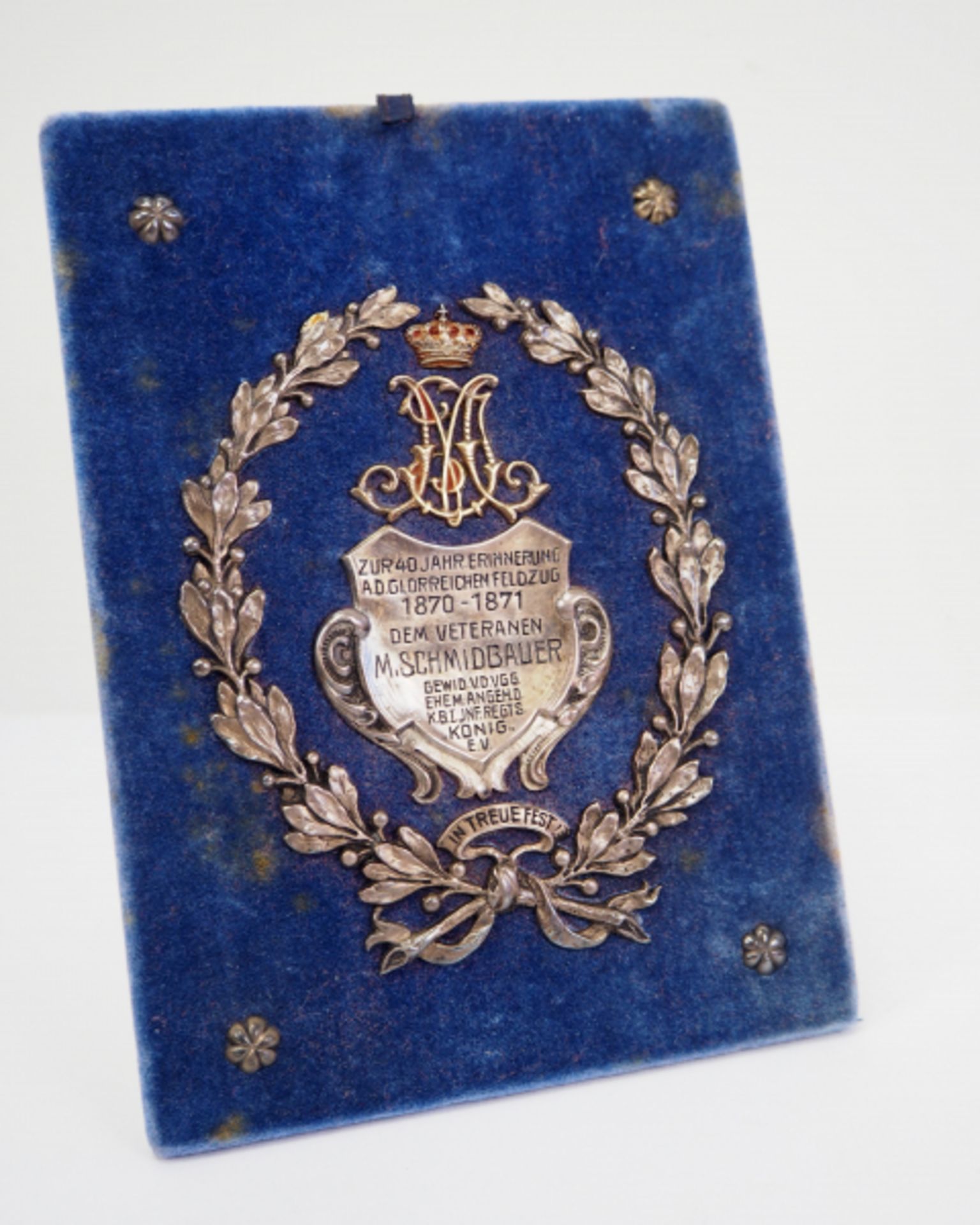 Bayern: Infanterie Regiment "König" - Veteranen-Auszeichnung 1870-71.Samt bezogener Aufsteller, - Bild 2 aus 3