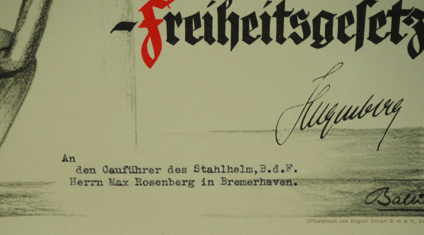 Stahlhelmbund: Nachlass des Gauführers Rosenberg in Bremerhaven.- Gerahmter Druck, der Ihm als - Image 3 of 3