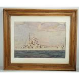 Aquarell des Schlachtschiff Scharnhorst.Farbig aquarelliert, li.u. signiert K.H., gerahmt hinter