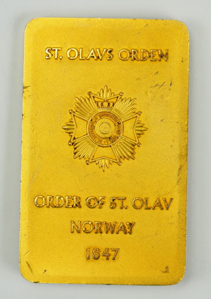 Norwegen: St. Olav-Orden Plakette.Buntmetall vergoldet, plastische Ritterdekoration, teilweise - Image 4 of 4
