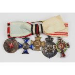 Preussen: Miniaturenschleife mit 5 Auszeichnungen.1.) Rot Kreuz Medaille, 2. Klasse, 2.) Sachen: