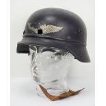 Luftschutz: Stahlhelm.Blau lackiert, das Emblem beschädigt, mit Innenfutter, der Kinnriemen