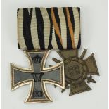 Preussen: Ordenschnalle eines Veteranen des 1. Weltkrieges.1.) Eisernes Kreuz, 1914, 2. Klasse,