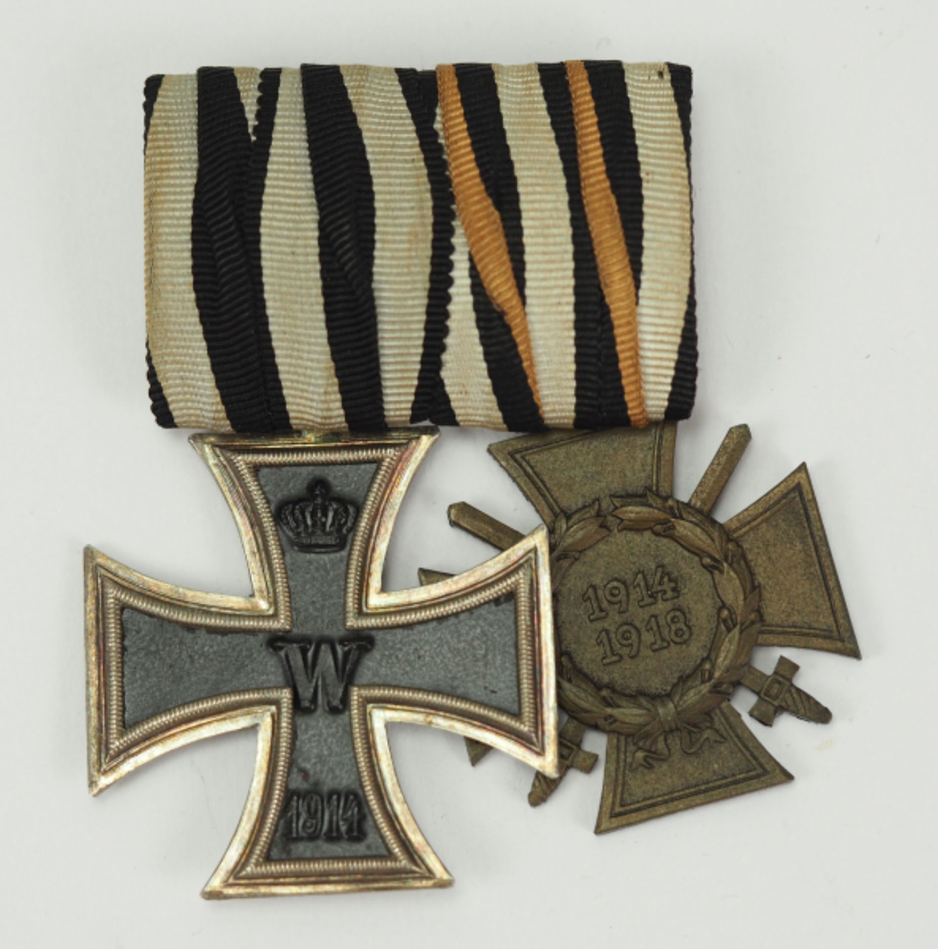 Preussen: Ordenschnalle eines Veteranen des 1. Weltkrieges.1.) Eisernes Kreuz, 1914, 2. Klasse,