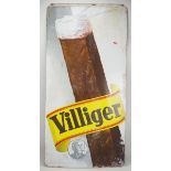 Emaillschild: Villiger Zigarren.Zigarre mit Villiger Banderole, gekantete Ecken, mit