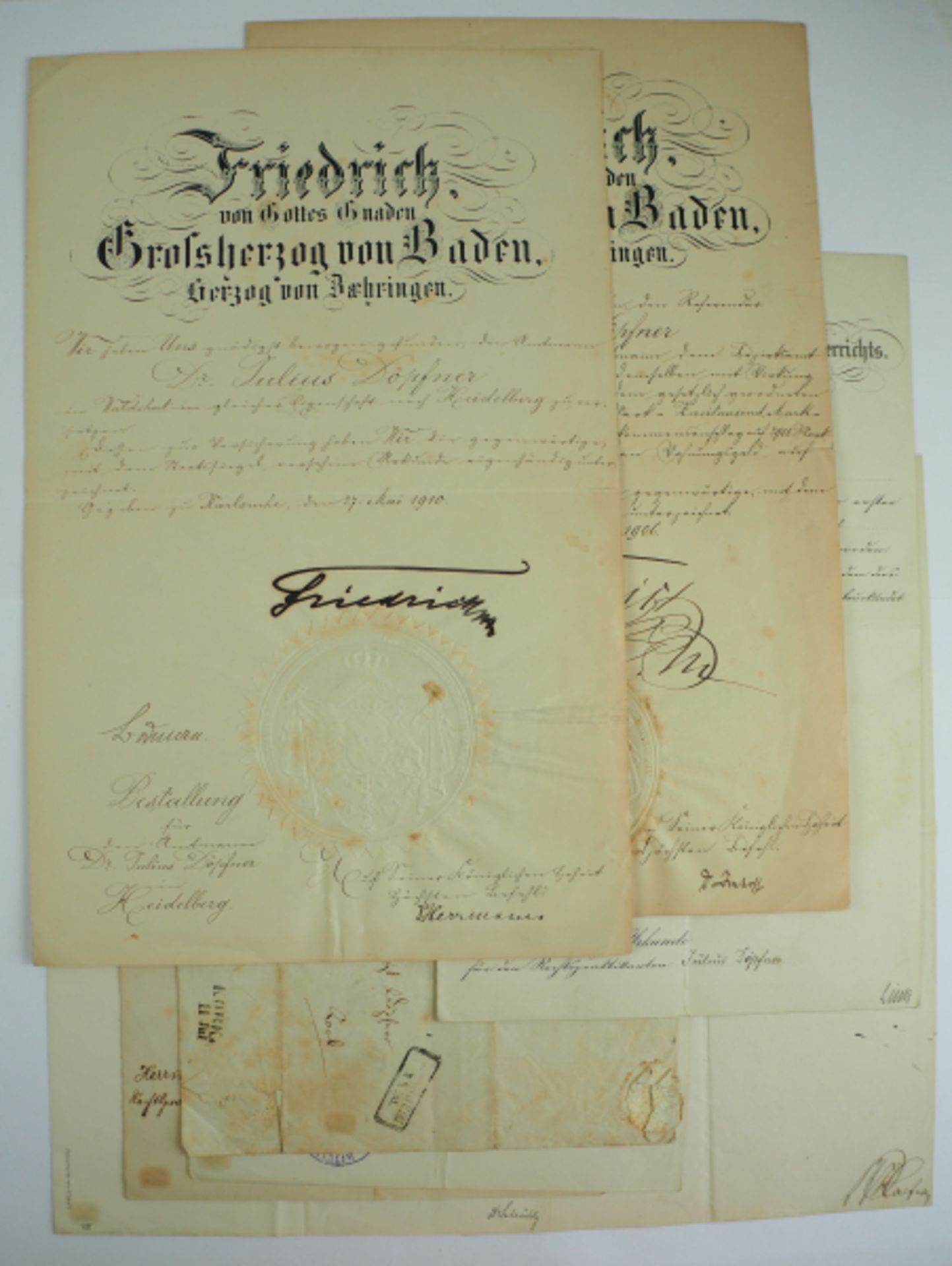 Baden: Urkundennachlass des Amtmann Dr. J.D. in Heidelberg.- Patent zum Amtmann in Heidelberg (