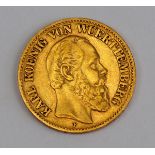 Württemberg: 10 Mark, Karl, 1873.Gold, Münzzeichen F.Zustand: II- - -23.00 % buyer's premium on