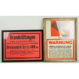 Wandanschläge: Brandstiftung.Je Original Wandanschlag, hinter Glas gerahmt.Zustand: II- - -23.00 %