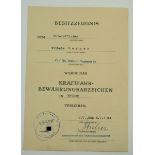 Kraftfahrbewährungsabzeichen, Bronze Urkunde für einen Unteroffizier der 2./ Panzer Artillerie