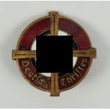 Bund Deutscher Christen Abzeichen.Buntmetall vergoldet, teilweise emailliert, Herstellersignet von