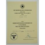 Kriegsverdienstkreuz, 2. Klasse mit Schwertern Urkunde für einen Obergefreiten im Wehrmachtgefängnis
