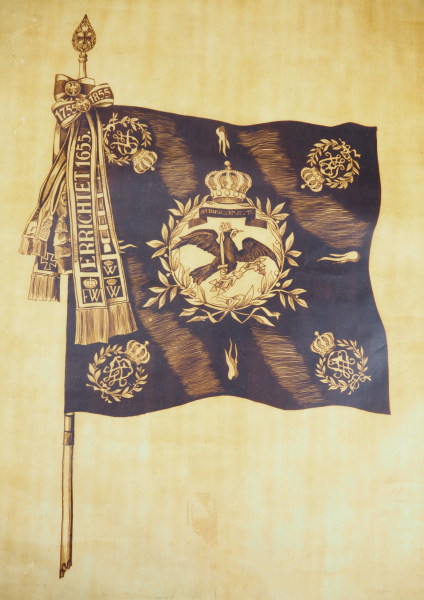 Preussen: Regimentsfahne.Leinenartiges Tuch, mit aufgedruckter Regimentsfahne.Zustand: II- - -23.