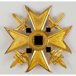 Spanienkreuz, in Gold, mit Schwertern - L/11.Buntmetall vergoldet, polierte Kanten, mehrteilig