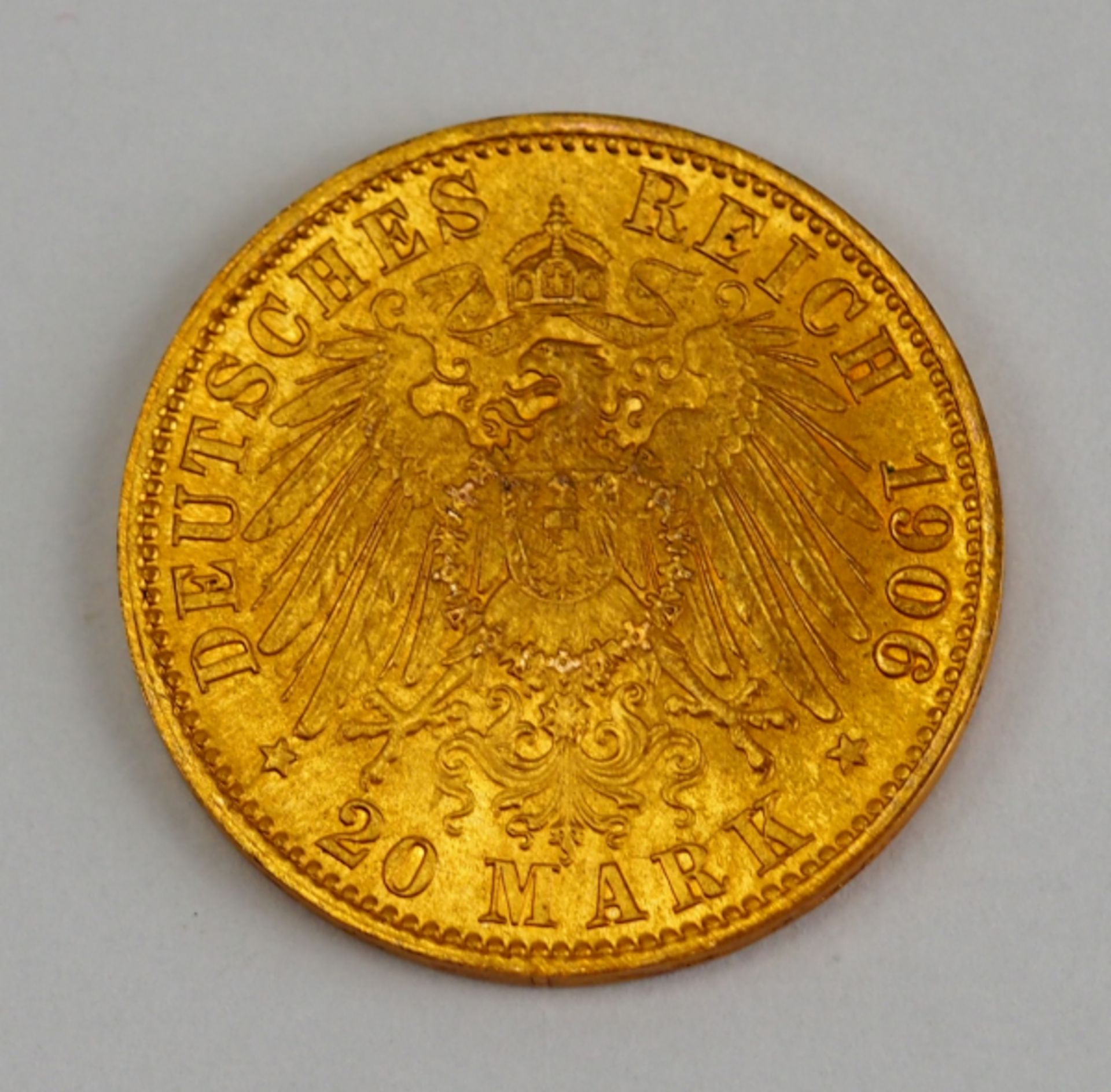 Hamburg: 20 Mark, 1906.Gold, Münzzeichen J.Zustand: I-II- - -23.00 % buyer's premium on the hammer - Image 2 of 2