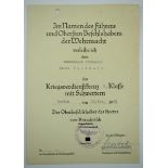 Kriegsverdienstkreuz, 2. Klasse mit Schwertern Urkunde für den Kunstmaler Professor Ernst Vollbehr -
