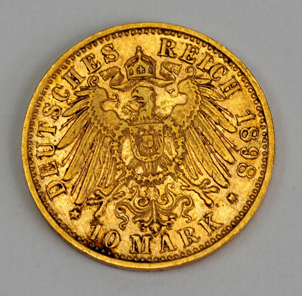 Württemberg: 10 Mark, Wilhelm II., 1898.Gold, Münzzeichen F.Zustand: II- - -23.00 % buyer's - Image 2 of 2