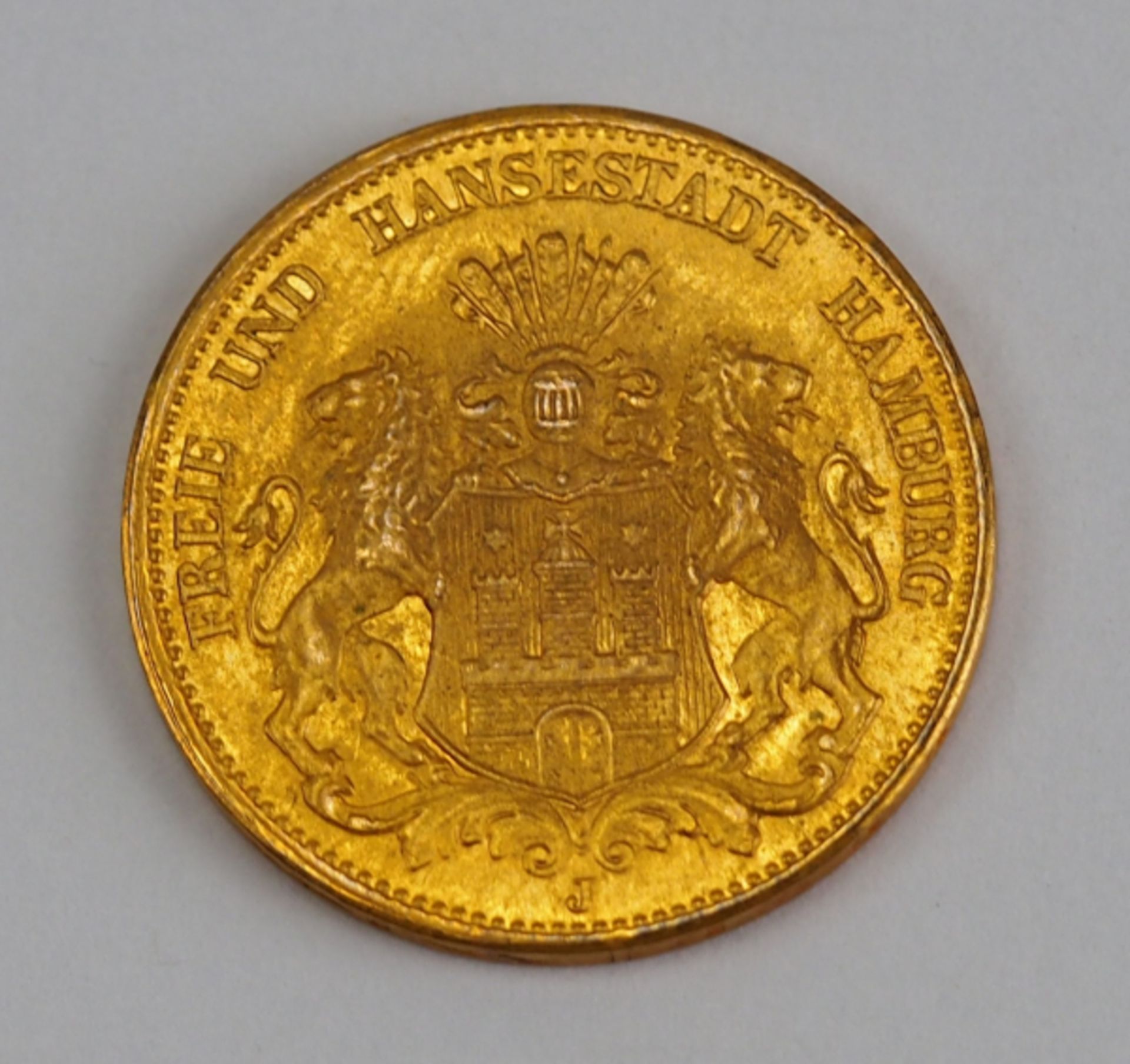 Hamburg: 20 Mark, 1906.Gold, Münzzeichen J.Zustand: I-II- - -23.00 % buyer's premium on the hammer