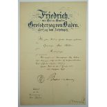 Baden: Patent zum Kammersänger für den Opernsänger Max Büttner.Vordruck, Doppelblatt, ausgestellt