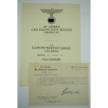 Kriegsverdienstkreuz, 2. Klasse Urkunde für einen Regierungsoberinspektor im Statistischen Reichsamt