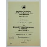 Kriegsverdienstkreuz, 2. Klasse mit Schwertern Urkunde für einen Obergefreiten der II./ Kw.Trsp.Rgt.