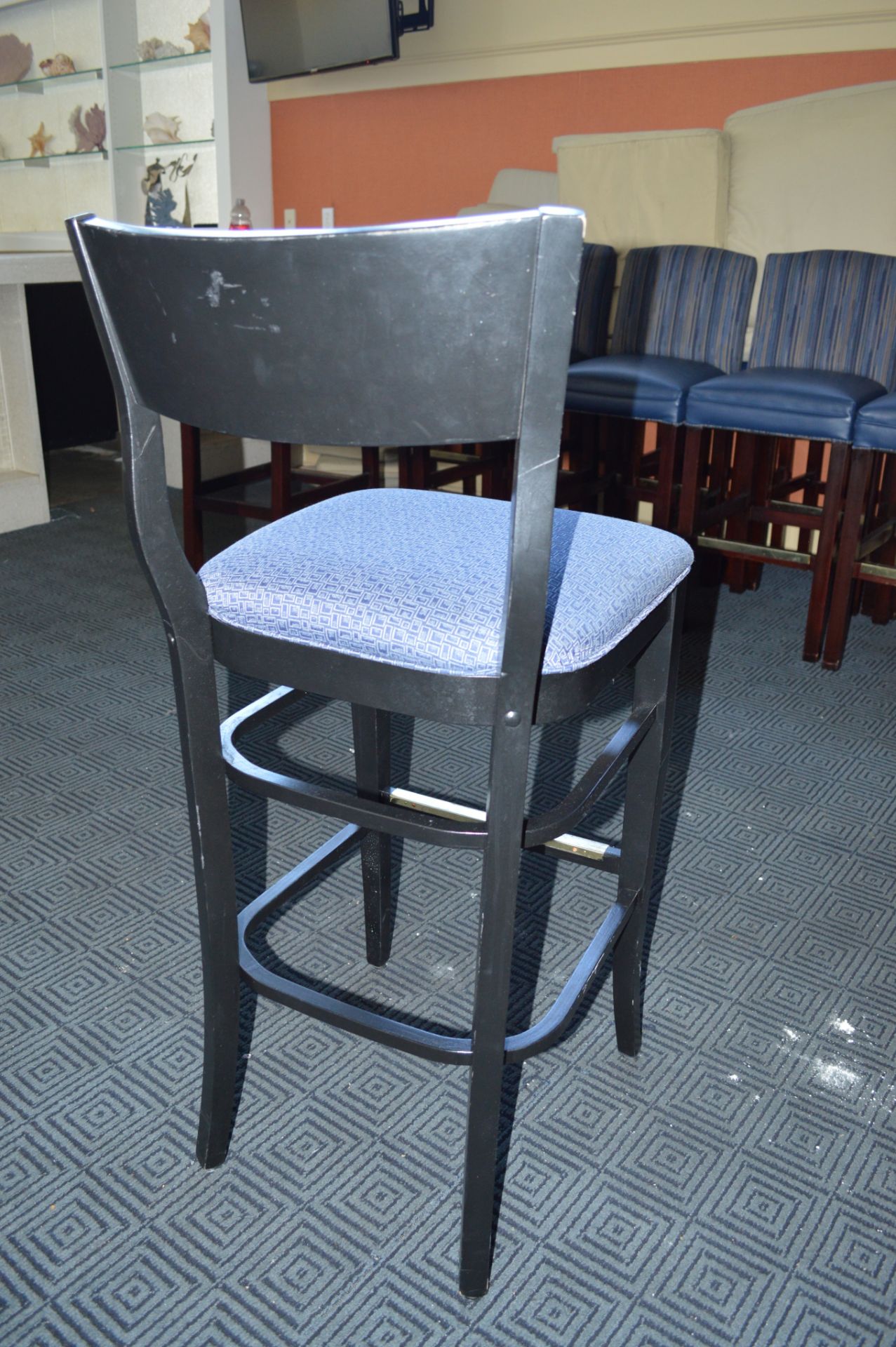 WOOD BACK BLUE BARSTOOLS - Image 3 of 4