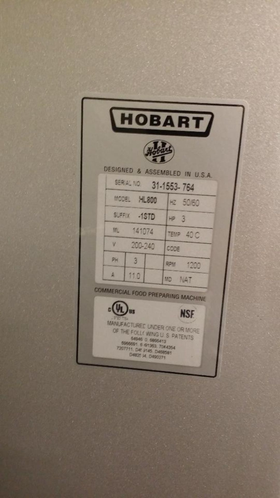 HOBART HL 800 80 QUART MIXER WITH BOWL AND GUARD - Bild 2 aus 2