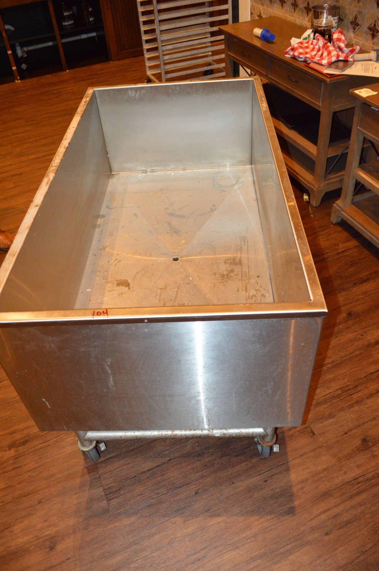 30 X 60 INCH LARGE INSULATED STAINLESS STEEL TUB ON CASTORS WITH DRAIN VALVE